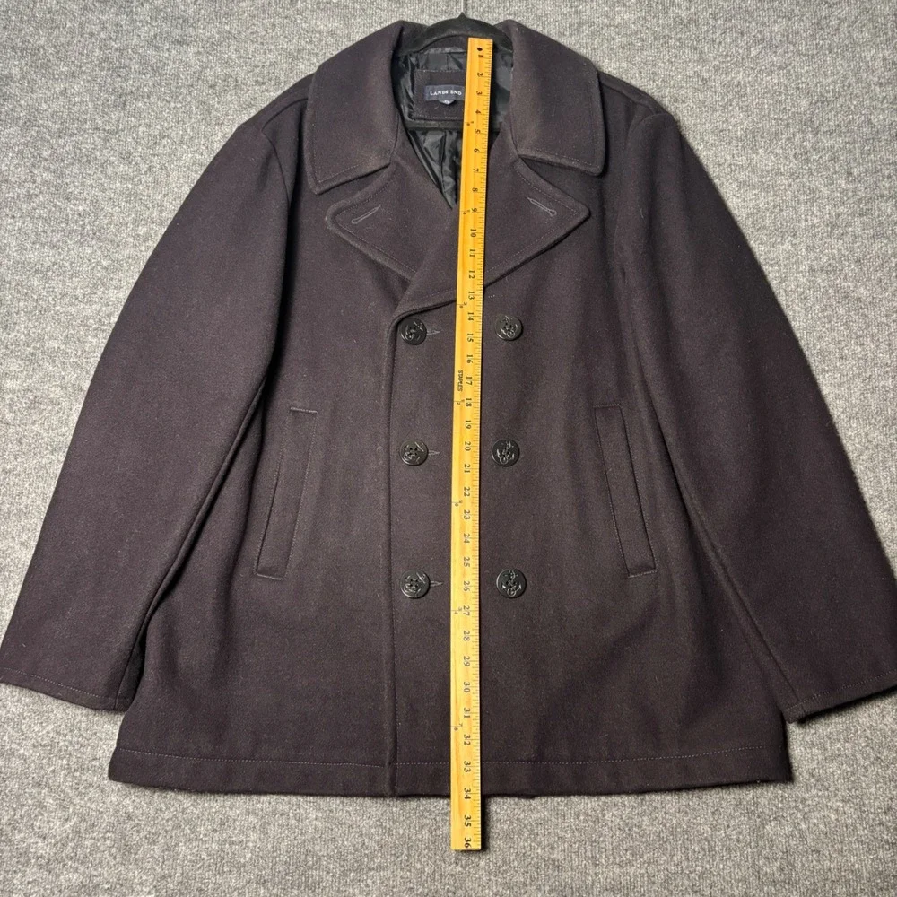 Lands End Mens Wool‎ Blend Pea Coat XL 46-48 Navy Blue Double Breasted 392812